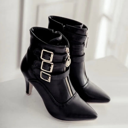Women Shoes  Boots Spring High Heels Ankle Boots Pointed Toe Buckle  Boots Zip Ladies Shoes White Big Size 2023