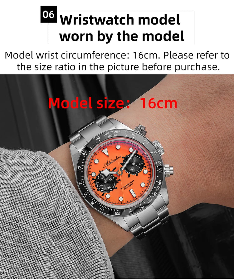 ADDIESDIVE Men Watches New VK64 Quartz Wristwatch Luxury Chronograph Luminous BGW9 Ceramic Bezel Domed Glass 100m Waterproof