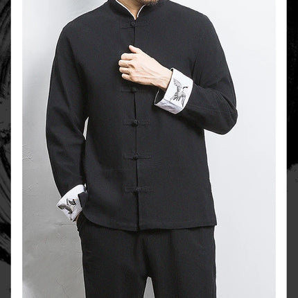 Nuovo gru ricamo top abbigliamento tradizionale cinese per uomo camicie vintage in lino a mezza manica colletto Madarin solido Hanfu Kungfu