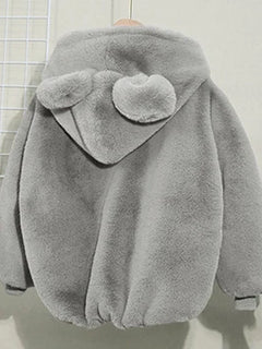 Cute Bear Plush Baby Boys Jacket New Autumn Winter Warm Faux Fur Coat For Girls Hooded Snowsuit Children Ouertwear Clothing 0-6Y