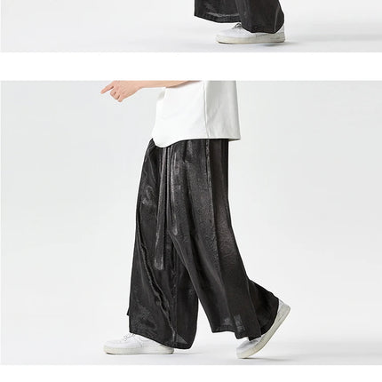 Pantaloni a gamba dritta Pantaloni a gamba larga floreali con superficie in raso retrò stile cinese Pantaloni casual larghi da uomo Comodi e traspiranti