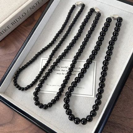 Collana con perline in vetro nero da 6, 8, 10 mm Minar Simple per donna, girocollo con chiusura a T placcata argento, pendenti PlatiNum