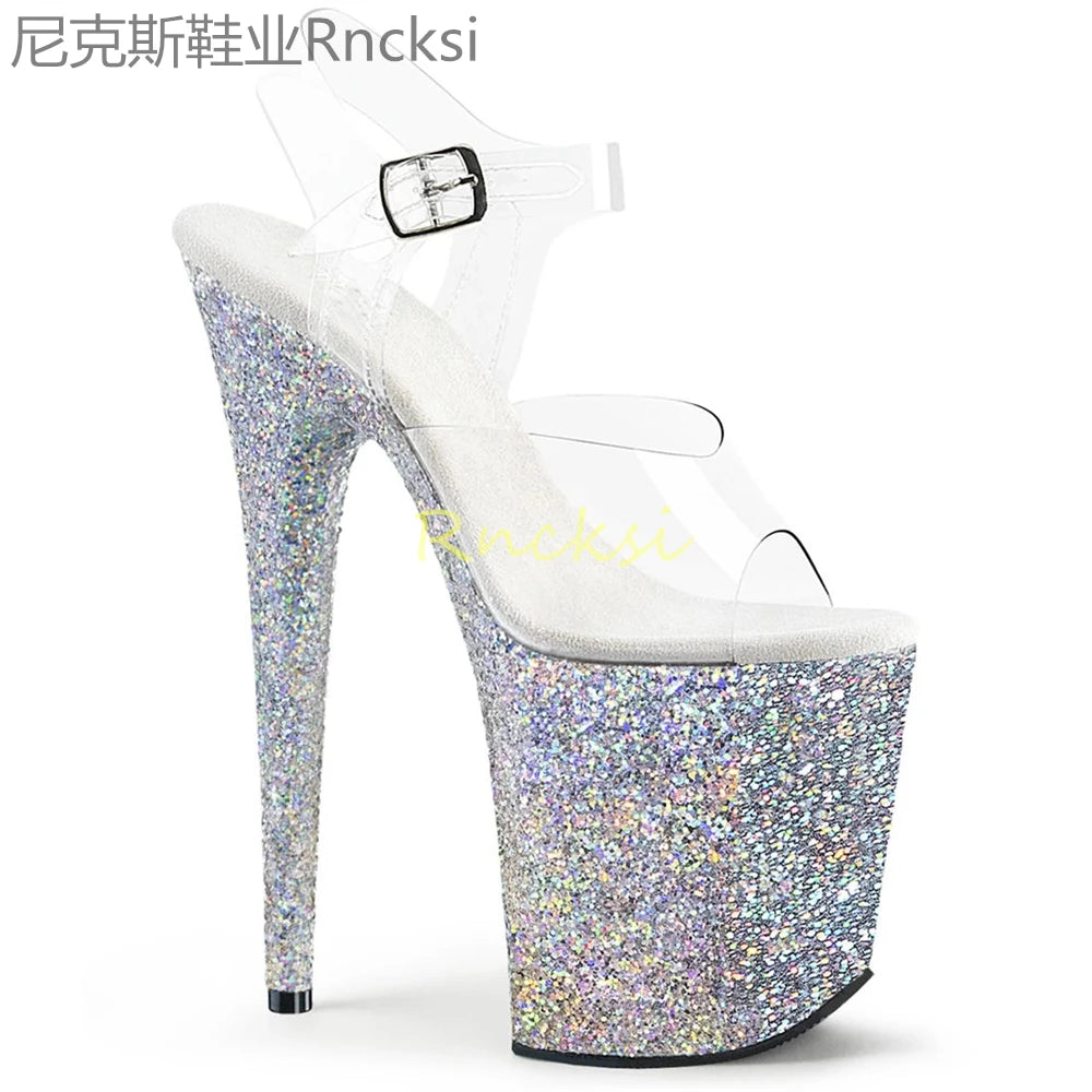 20cm High-heeled sandals women's new transparent word with high heels, stilettos and sexy super high-heeled sandals
