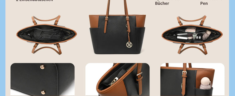 Miss Lulu Handbag DONNA, borsa shopper grande, borsa a tracolla con tracolla regolabile, versione migliorata