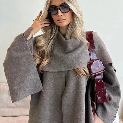 Ladies Autumn Winter Jacket Women Casual Commuter Coat Knitted Loose Oversize Coat Asymmetric Elegant Split Chic Scarf Jacket
