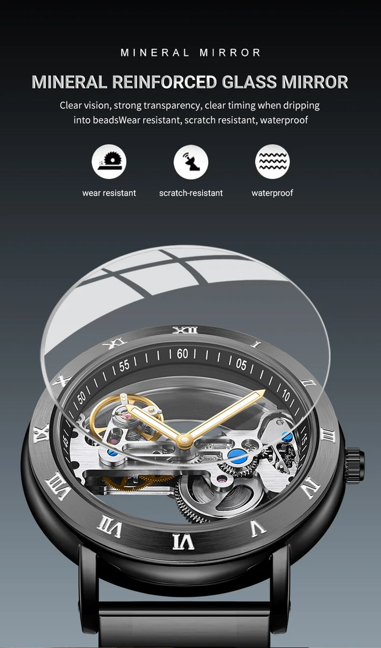 AKDPN Men's Watches Automatic Mechanical Stainless Steel Men's Wrist Watch Skeleton Automatic Watches for Man Watch Montre Homme