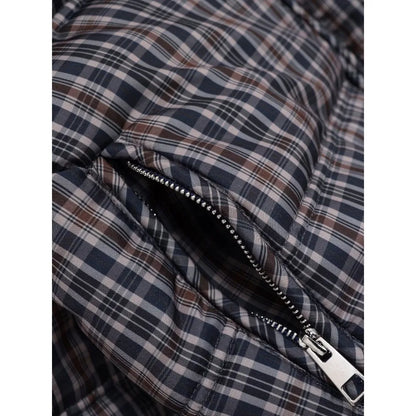 Elegant Chic Women Plaid Puffer Anorak with Adjustable Hem High Neck and Long Sleeves Zippered Coats Winter Brown Padded Jackets