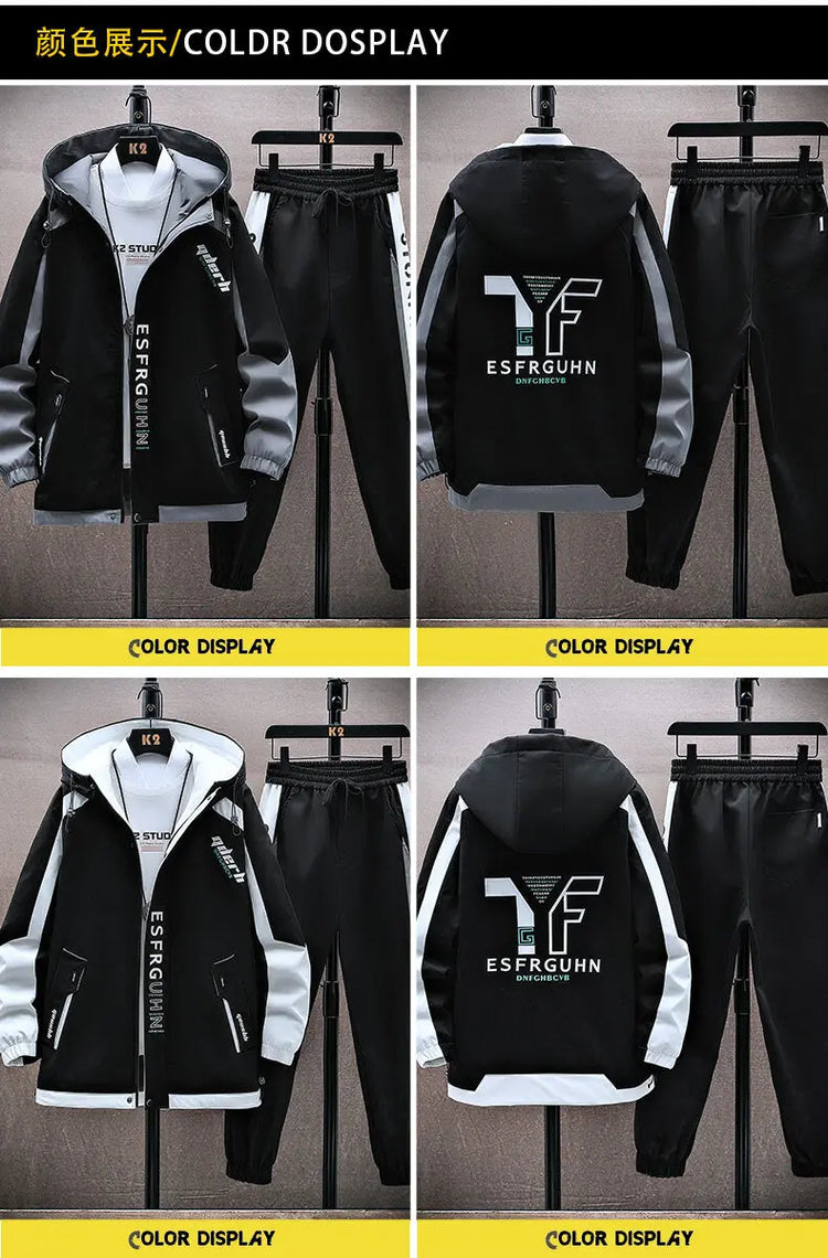 Casual Hooded Jackets And Pants Tracksuit Men's Clothing Sets 2026 Spring Autumn Youth Outdoor Sportswear 2 Pieces Coats Top Set