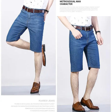 Pantaloncini di jeans da uomo estivi Pantaloni pentagramma da lavoro sottili, traspiranti, larghi e comodi Pantaloncini dritti alla moda Blu
