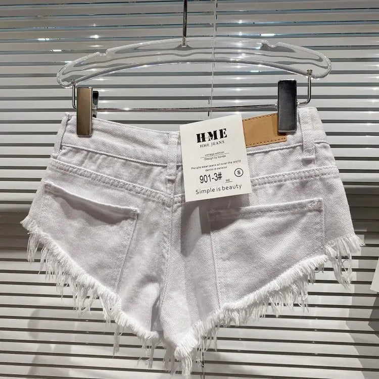 Pantaloncini di jeans Donna High Street Hotsweet Casual Vita bassa Bordi grezzi Fori A-line Stile coreano Y2k Pantaloncini estivi per ragazze piccanti