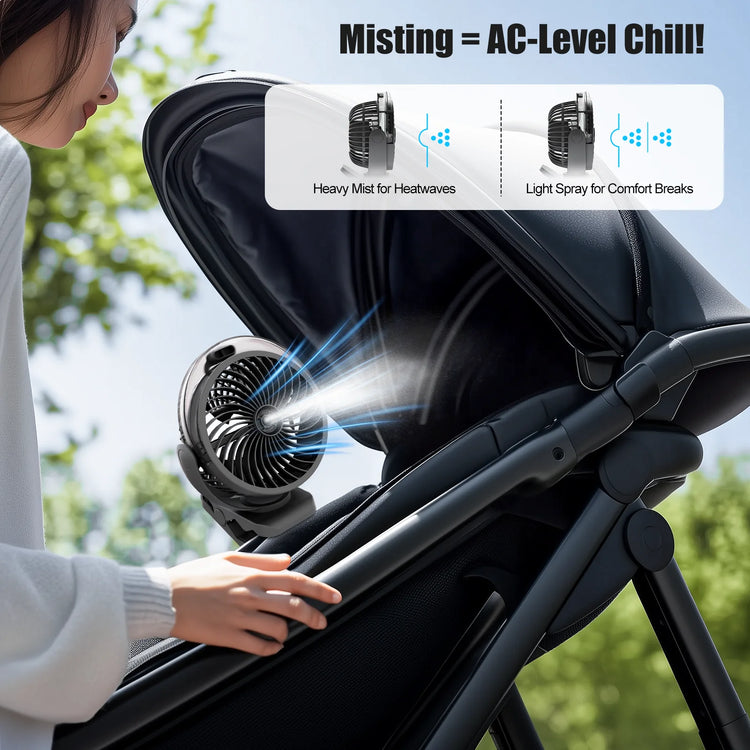 Ventilatore Portatile con Clip e Nebulizzatore da 4000mA 306 °   Ventilatore a spruzzo con impugnatura, supporto a polpo, mini umidificatore ricaricabile, 3 velocità, display digitale, ventilatore da tavolo regolabile