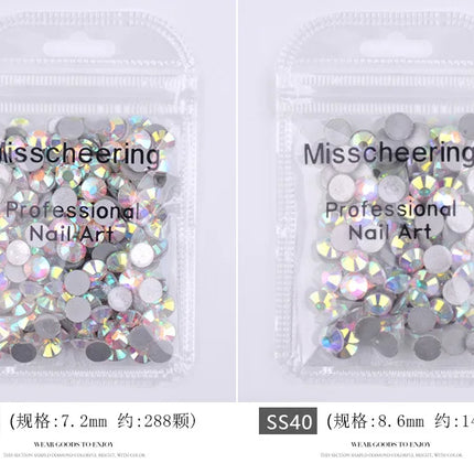 144/288 /1440pcs SS3-SS50 Crystal AB Clear Nail Rhinestones Non Hotfix Flat Back Stones DIY Strass Nail Art Decor Accessories