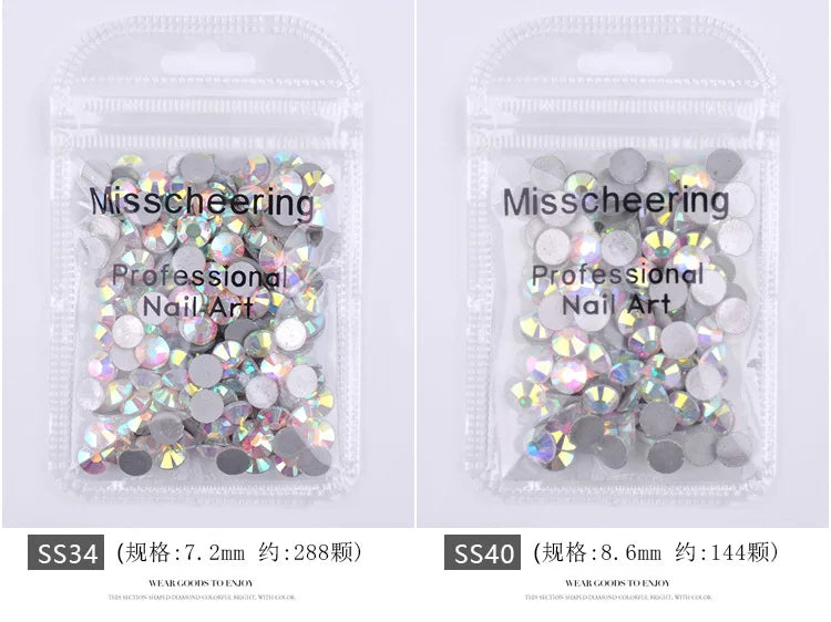 144/288 /1440pcs SS3-SS50 Crystal AB Clear Nail Rhinestones Non Hotfix Flat Back Stones DIY Strass Nail Art Decor Accessories
