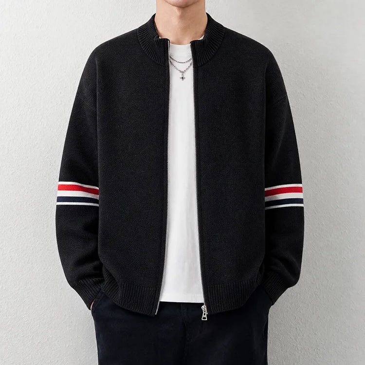 High Quality Fashion Knitted Jacket Men New color blocked striped designer brand casual sweater cardigan autumn warm thick coat