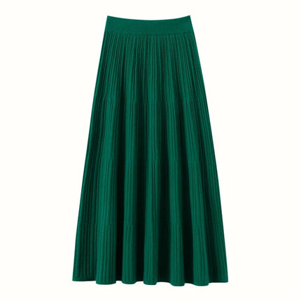 Autumn Winter Women Tiered Skirt Cashmere A-line Pleated Skirt Elastic Waist 100% Cashmere Knitted High Quality Soft Solid Dress PlatiNum