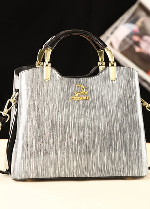 Classic Women's Fashion Shoulder Bag Shiny Leather Crossbody Bag Large Capacity Versatile Luxury Handbag PU Material Medium Size PlatiNum