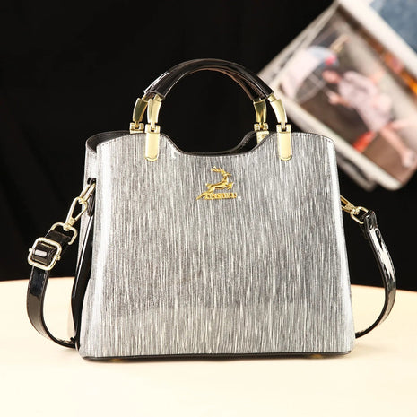 Classic Women's Fashion Shoulder Bag Shiny Leather Crossbody Bag Large Capacity Versatile Luxury Handbag PU Material Medium Size PlatiNum
