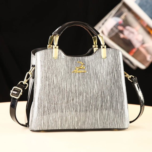 Classic Women's Fashion Shoulder Bag Shiny Leather Crossbody Bag Large Capacity Versatile Luxury Handbag PU Material Medium Size PlatiNum