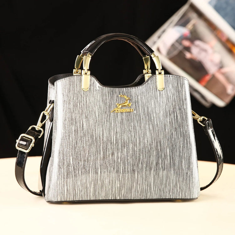 Classic Women's Fashion Shoulder Bag Shiny Leather Crossbody Bag Large Capacity Versatile Luxury Handbag PU Material Medium Size PlatiNum