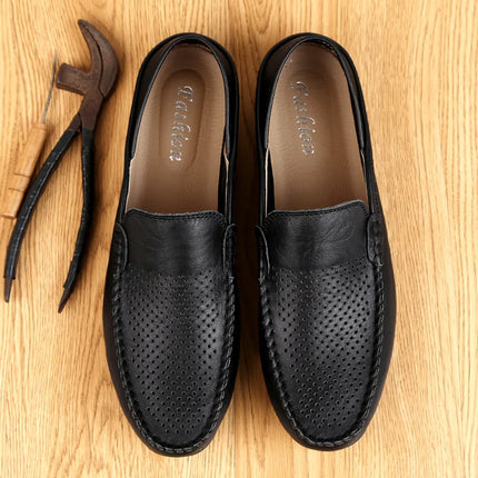 Scarpe da uomo Casual Luxury Summer Casual Leather Shoes Soft Low Platform Outdoor Light traspirante antiscivolo scarpe da guida nere
