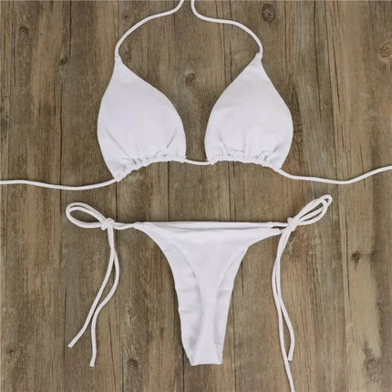 Costume da bagno stile spiaggia per donna Costume da bagno sexy con scollo all'americana Perizoma solido Bikini femminile Costume da bagno Bikini Mujer Lingerie PlatiNum