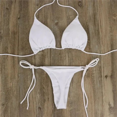 Costume da bagno stile spiaggia per donna Costume da bagno sexy con scollo all'americana Perizoma solido Bikini femminile Costume da bagno Bikini Mujer Lingerie PlatiNum