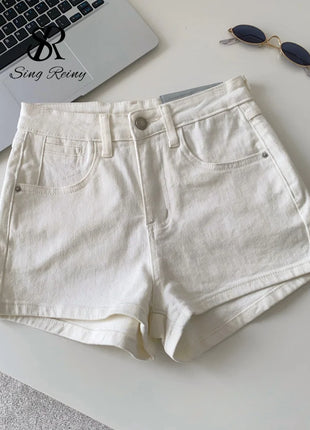 SINGREINY Pantaloncini in denim sfumato da donna, di alta qualità, estetici, casual, comodi, stile americano retrò, basici, da spiaggia