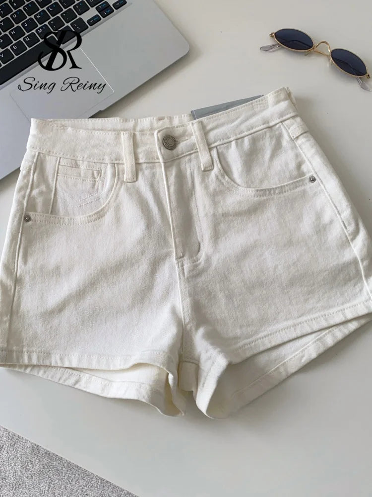 SINGREINY Pantaloncini in denim sfumato da donna, di alta qualità, estetici, casual, comodi, stile americano retrò, basici, da spiaggia
