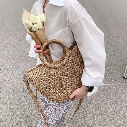 Borse in paglia intrecciata per donna Borsa da viaggio fatta a mano al mare Borsa da spiaggia estiva Nuova borsa a secchiello con manico Shopping Tote Bag Basket Bolsa