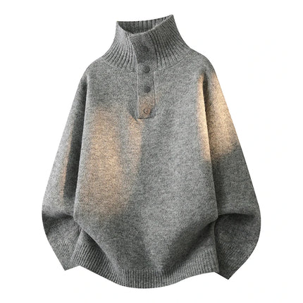 Turtleneck Long Sleeves Zipper lapel Pullover Sweater Men Spring Autumn Solid color Sweater Jumper Streetwear