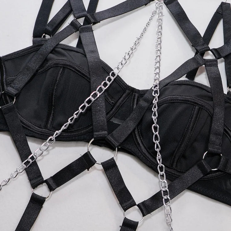 Toucheart 4 Piece Set Sexy Chain Halter Underwear Set For Women Erotic Lingerie Temptation Sexy Role Play Chain Underwear Set