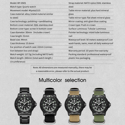 ADDIESDIVE Luxury Men Watch Luminous Dial 50m Water Resistance Date Display Outdoor Casual Men's Quartz Men Watch Nylon Strap