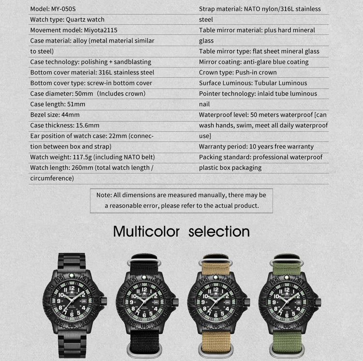 ADDIESDIVE Luxury Men Watch Luminous Dial 50m Water Resistance Date Display Outdoor Casual Men's Quartz Men Watch Nylon Strap