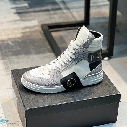 Luxury Designer's Autumn Winter New Men's Sneakers Water Diamond High Top Men's Running Shoes Fashion Leather Casual Short Boots