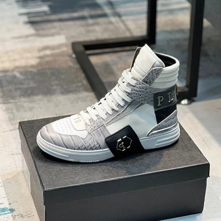 Luxury Designer's Autumn Winter New Men's Sneakers Water Diamond High Top Men's Running Shoes Fashion Leather Casual Short Boots