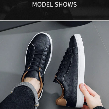 2026Mens Board Shoes Classic Lace Up Lightweight Breathable Casual Leather Sports Shoes Daily Comfortable Male Business Sneakers