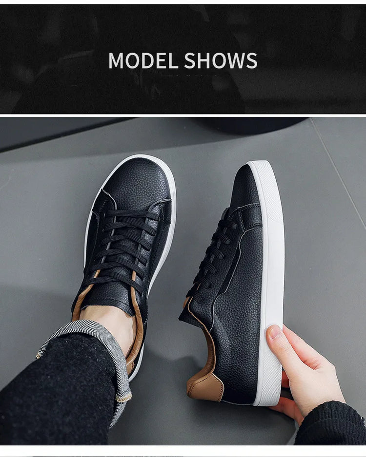 2026Mens Board Shoes Classic Lace Up Lightweight Breathable Casual Leather Sports Shoes Daily Comfortable Male Business Sneakers