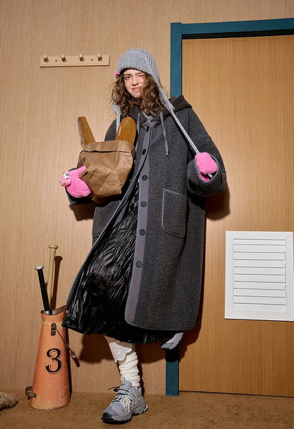 2025 New Lazy Style Oversized Women's Long Hooded Coat Cozy British Trench Jacket With Drawstring For Winter Casual Chic Fashion