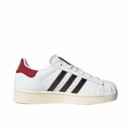 adidas Originals Superstar 2 CNY Scarpe da ginnastica retrò GS a profilo basso, comode, morbide, leggere, con punta a conchiglia, suola sottile, versatili, resistenti all'usura, disponibili in bianco, nero e rosso JR8084