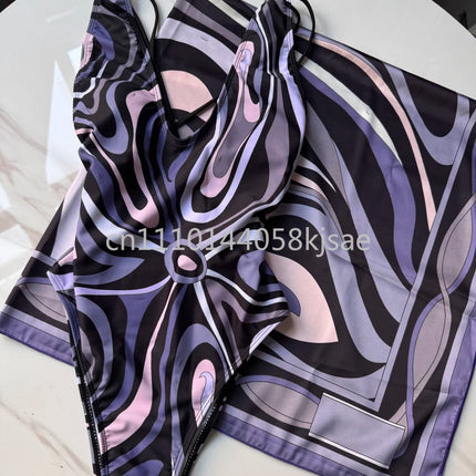 Costumi da bagno di lusso da donna con sciarpa nera e logo firmato, set bikini con fascia per capelli firmata da designer, abbigliamento da spiaggia platinumshop
