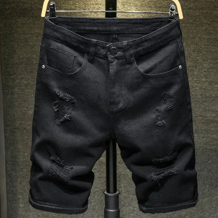 2024 nuovi uomini di estate moda casual pantaloncini di jeans dritti semplice strappato streetwear pantaloncini di jeans slim fit maschio nero bianco
