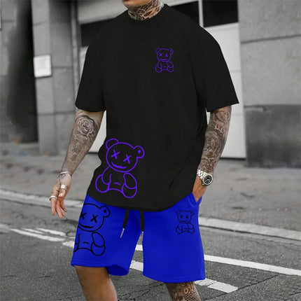 2024 Fun Bear Harajuku T-shirt da uomo estiva allentata quotidiana coppia vestito da strada all'aperto pantaloncini a maniche corte due pezzi abito estivo da uomo platinumshop