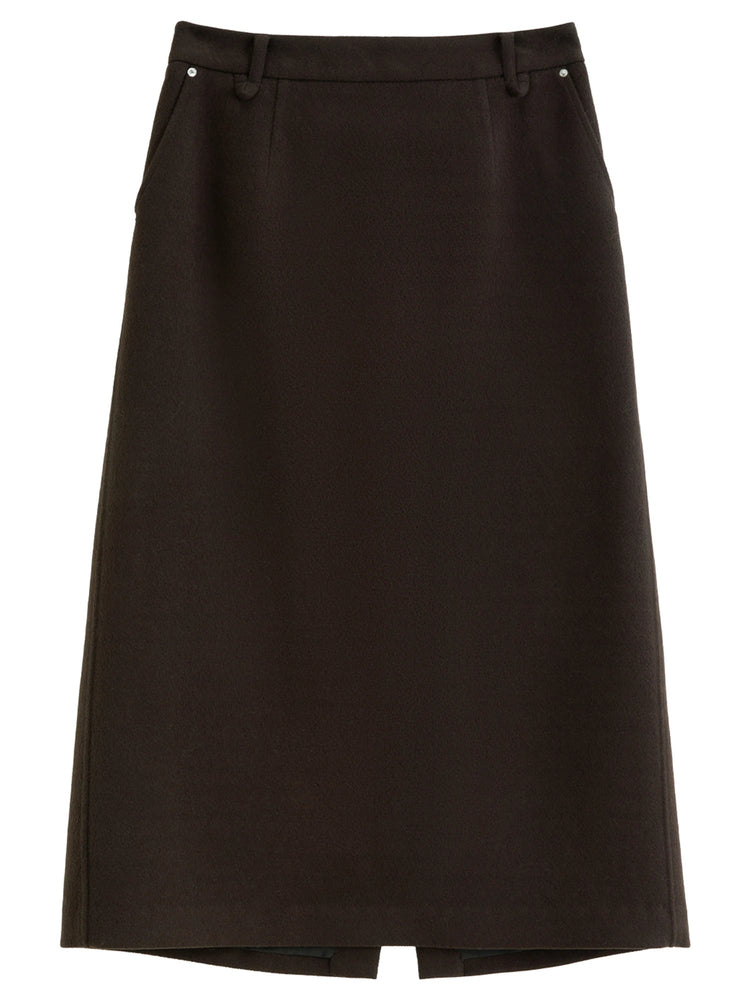 DUSHU Classic Long and Short Elastic Waist A-line Skirt 2025 Winter Skirt for Women Solid Simple Commuting Office Ladies College PlatiNum