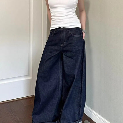 Nuovi jeans a gamba larga da donna americana nera High Street Vibe per l'autunno e l'inverno per uomo e donna pantaloni dritti larghi lavati