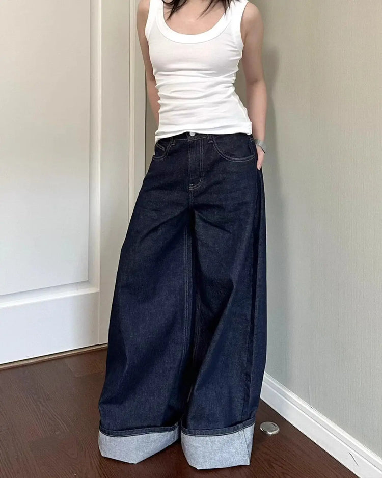 Nuovi jeans a gamba larga da donna americana nera High Street Vibe per l'autunno e l'inverno per uomo e donna pantaloni dritti larghi lavati