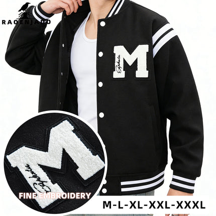 Men's Casual Letterman Jacket Varsity Baseball Coat Vintage Racing Style Streetwear Outerwear with Fine M Letter Embroidery