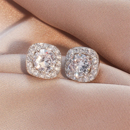 ZAKOL Classic White Square CZ Orecchini Della Stud Per Le Donne Squisite Rotondo Cubic Zirconia Cristallo Orecchini Regalo platinumshop