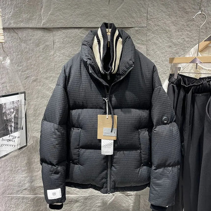 Winter Men Thick Warm White Duck Down Jacket Fashion Stand Collar Spliced Windproof Overcoat Loose Fit Casual Outside Down Coat
