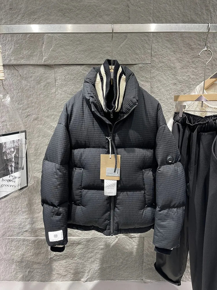 Winter Men Thick Warm White Duck Down Jacket Fashion Stand Collar Spliced Windproof Overcoat Loose Fit Casual Outside Down Coat