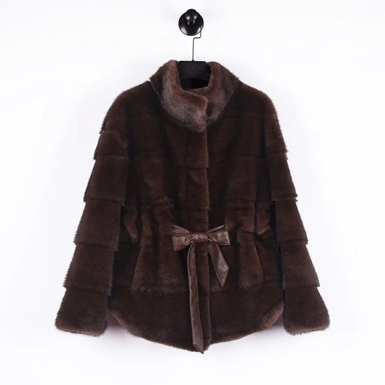 ZADORIN Luxury Designer Clothing Woman Mink Coat 2026 Chic Stand Collar Belted Brown Faux Fur Coat Woman Fluffy Fur Jacket Coats